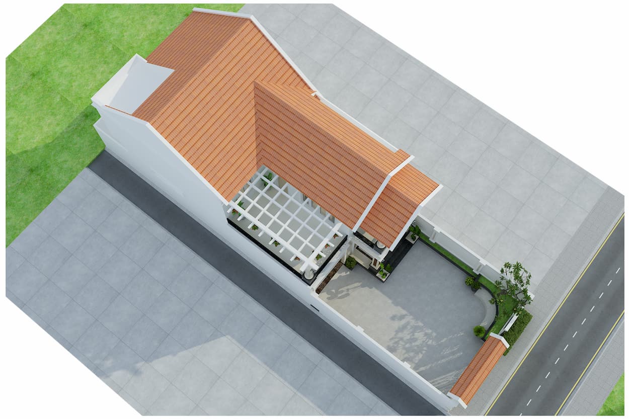 Bán bản vẽ thiết kế nhà phố mái thái mặt tiền 8m có sân để xe